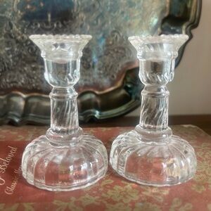 Beautiful detailed Vintage miniature clear glass candle holder.